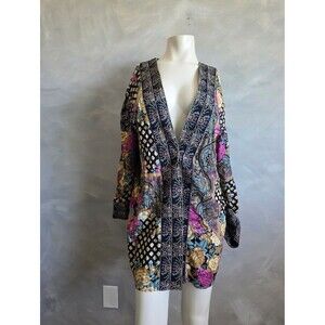 Floral Patchwork Print 90s Open Front Kimono Top Dark Romantic Sz 14